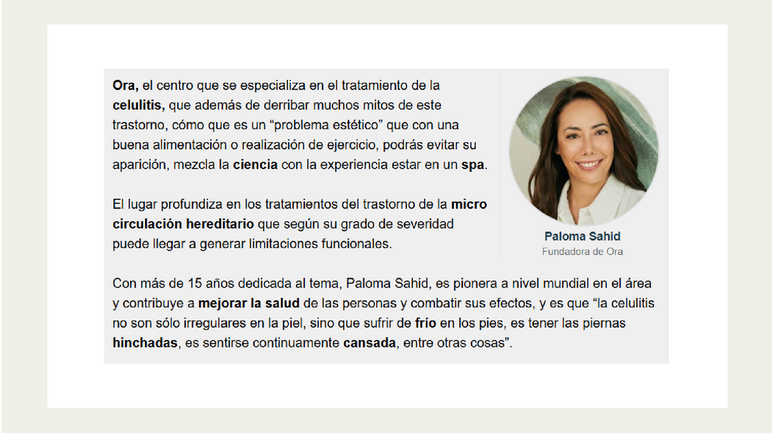 "Lo pensó/lo hizo" con Paloma Sahid: Ora, centro especializado que mezcla la ciencia y tecnología para combatir la celulitis”