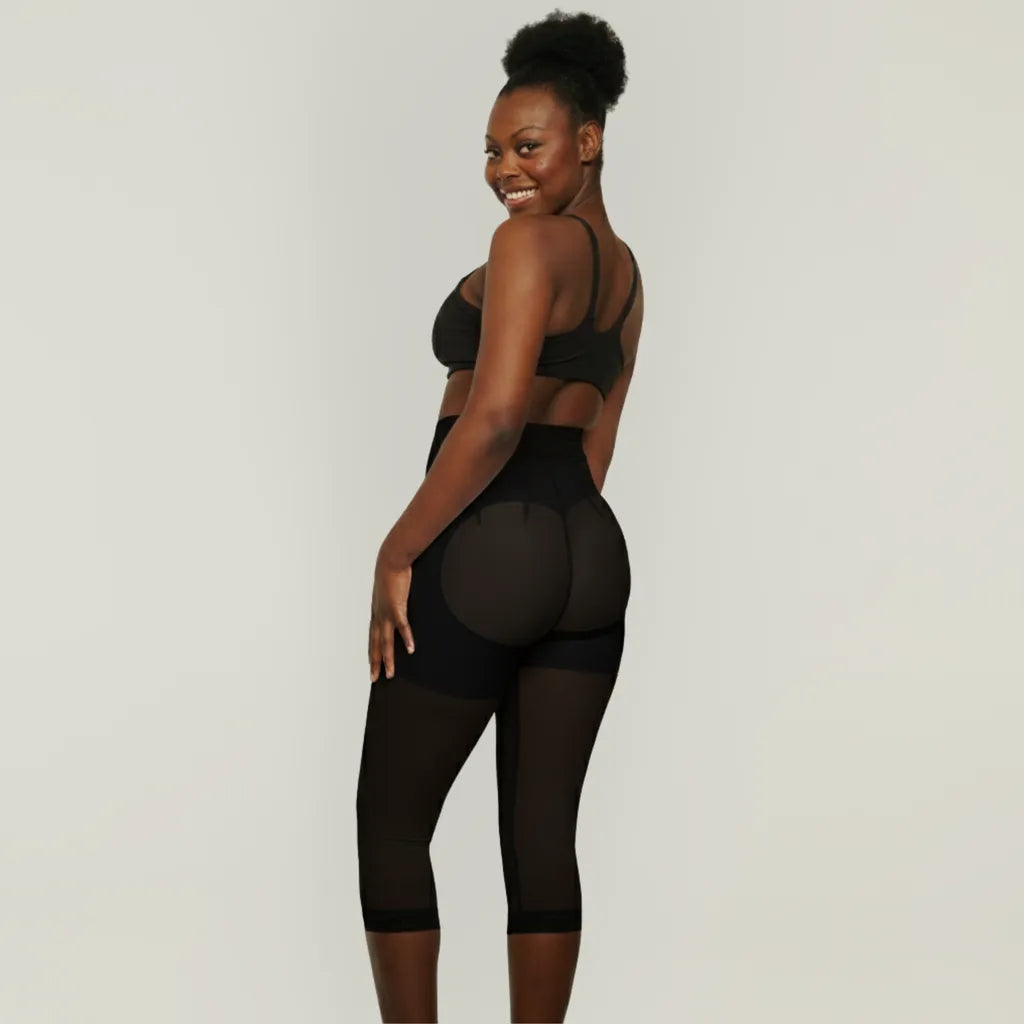 malla compresiva larga para lipedema vista trasera black Paloma Sahid