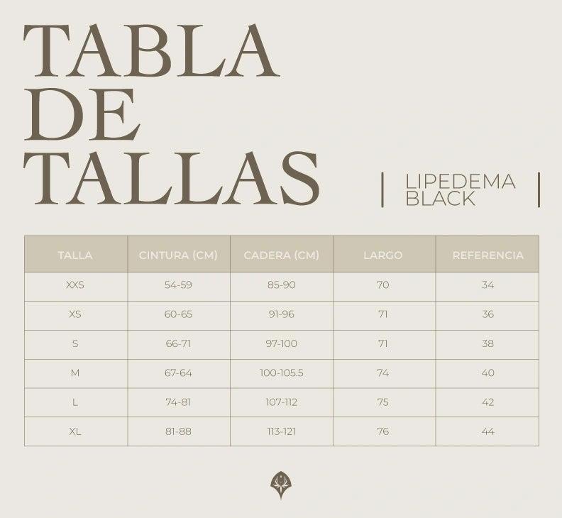 tabla de tallas faja larga compresion lipedema Paloma Sahid