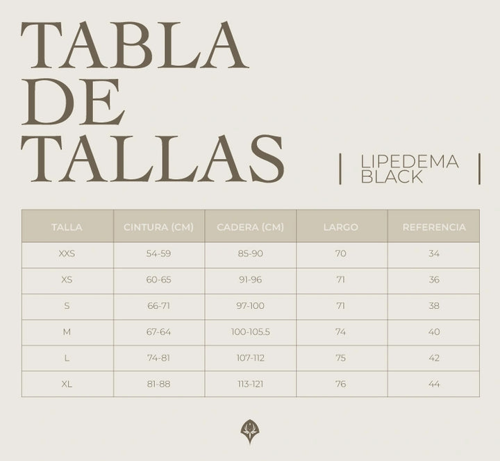 tabla de tallas faja larga compresion lipedema Paloma Sahid