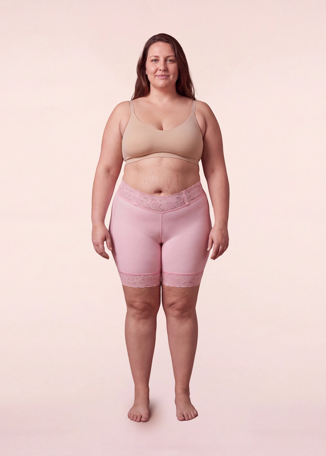 Faja corta de compresión rosada Paloma Sahid, vista frontal