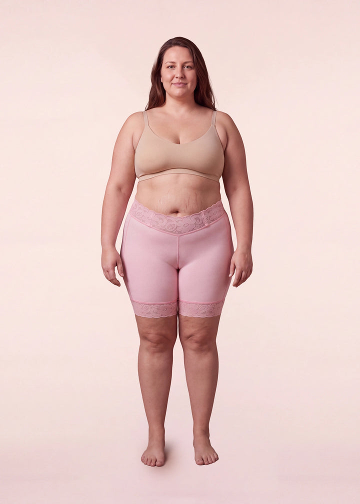 Faja corta de compresión rosada Paloma Sahid, vista frontal
