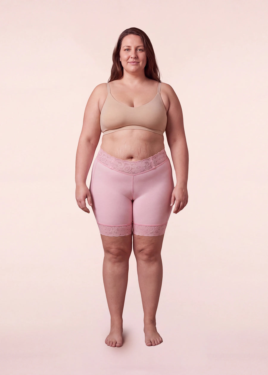 Faja corta de compresión rosada Paloma Sahid, vista frontal